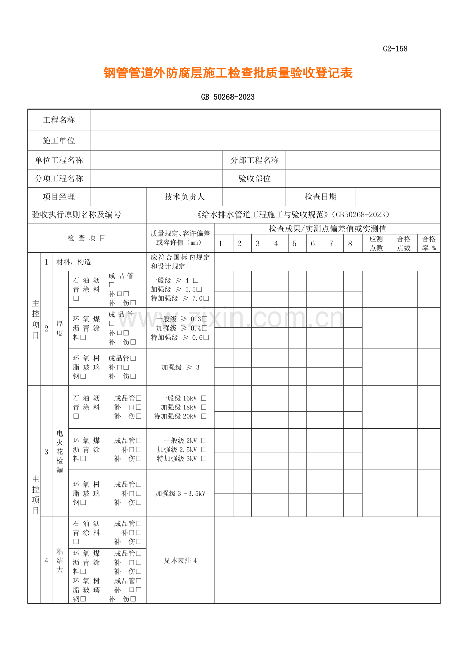 钢管管道外防腐层施工检验批质量验收记录表.doc_第1页