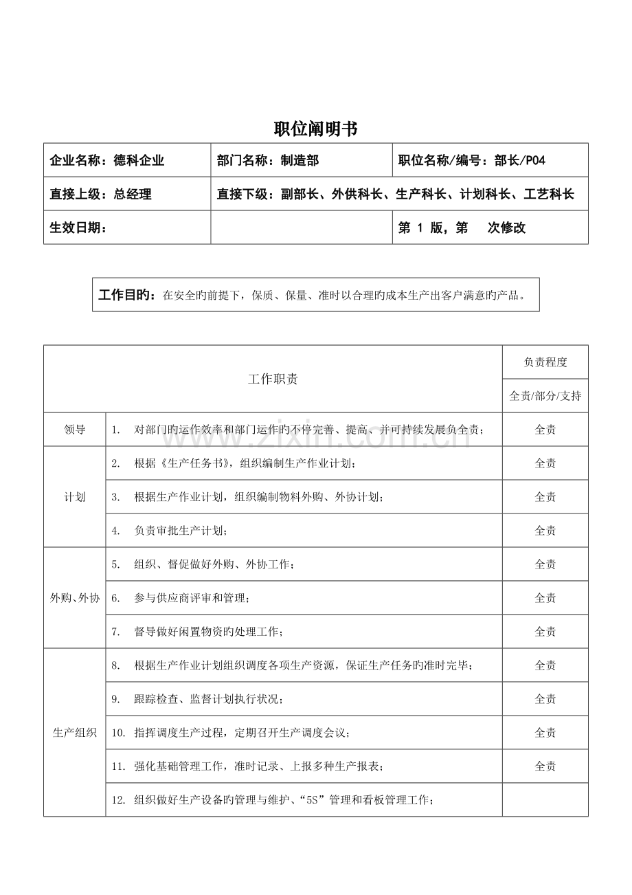 制造部部长职位说明书.doc_第1页