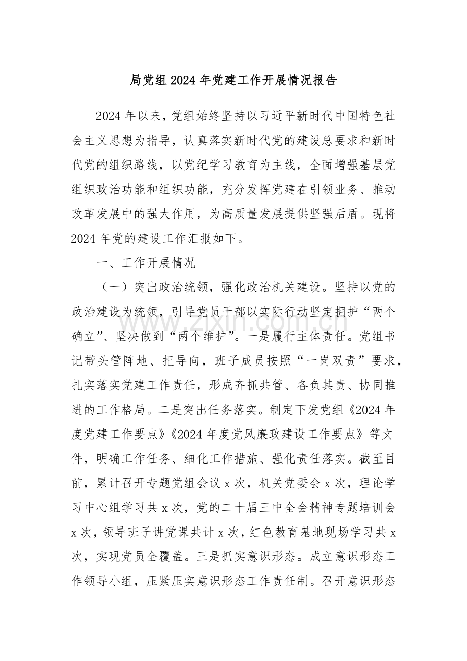 局党组2024年党建工作开展情况报告.docx_第1页