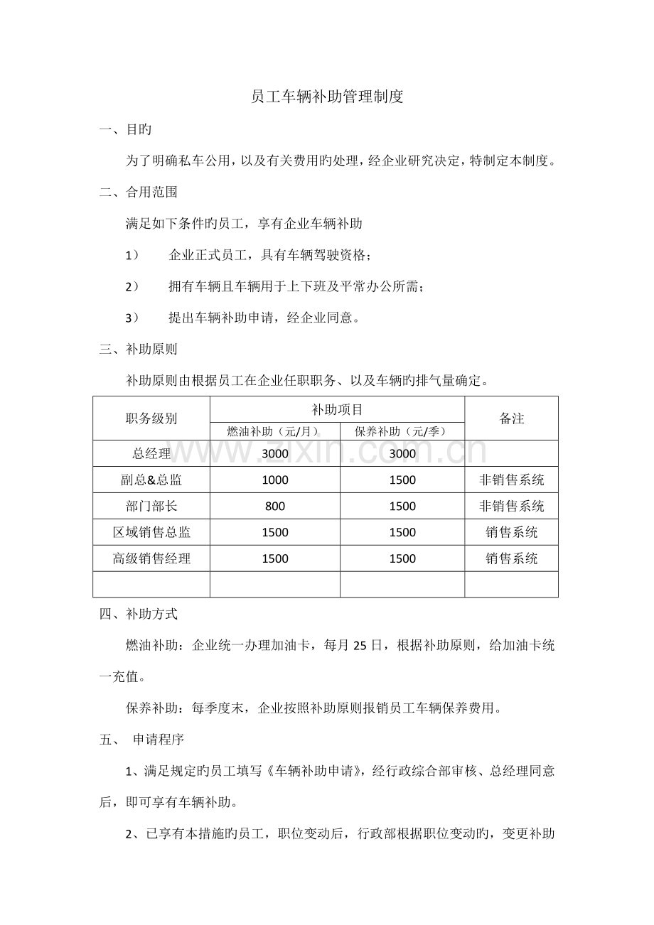 员工车辆补贴管理制度.docx_第1页