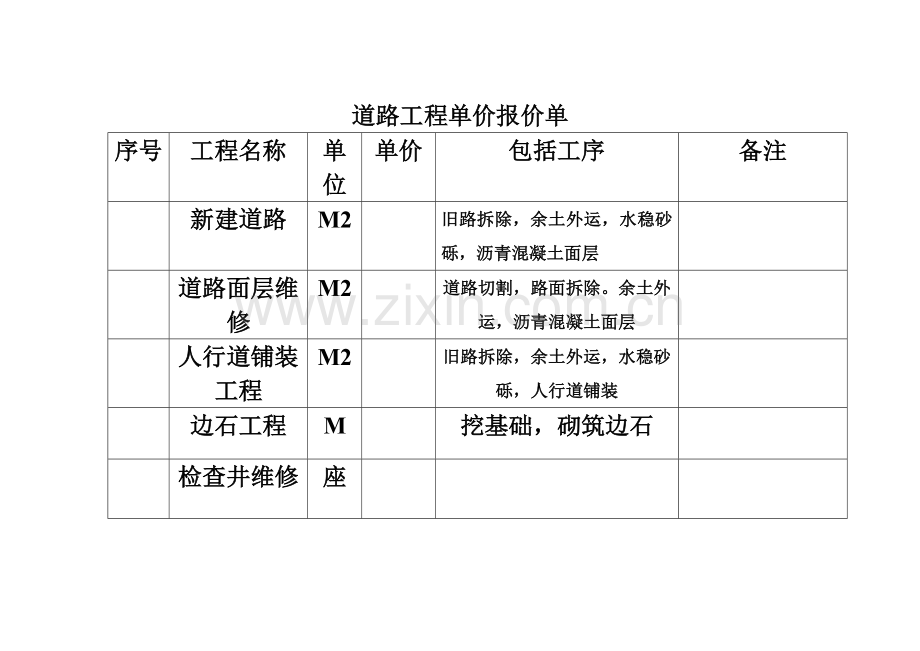 道路工程单价报价单.doc_第1页