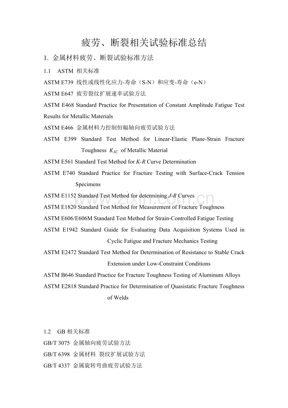 疲劳、断裂相关试验标准汇总.docx_第1页