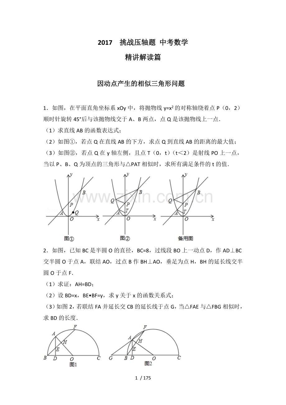 2018年中考数学挑战压轴题(含答案).doc_第1页