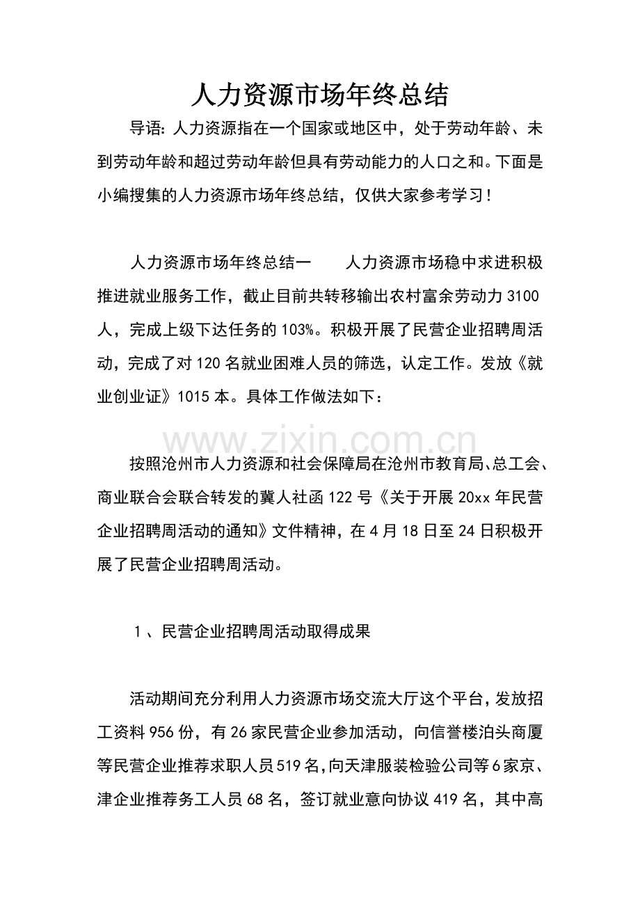 人力资源市场年终总结.docx_第1页