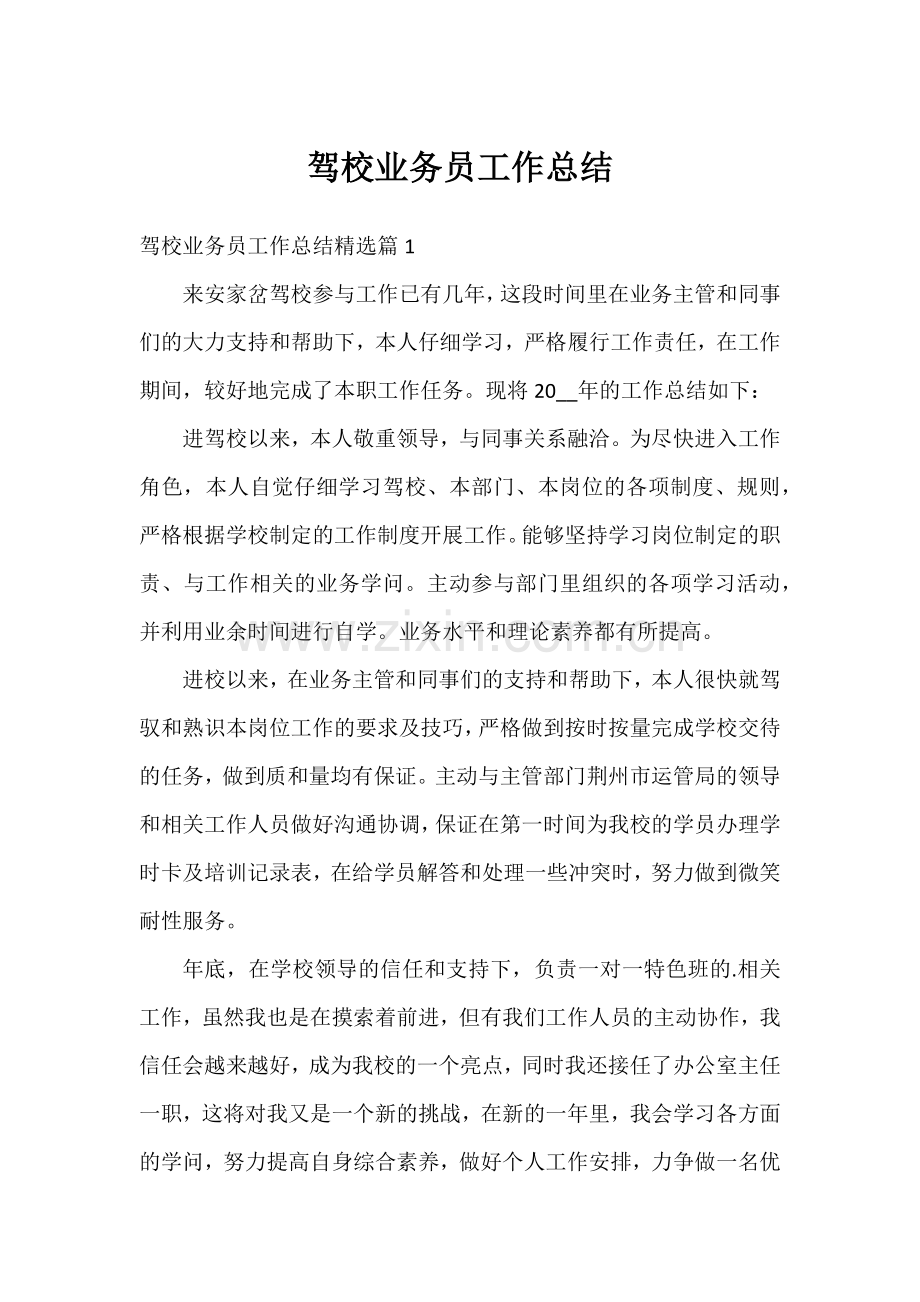 驾校业务员工作总结.docx_第1页
