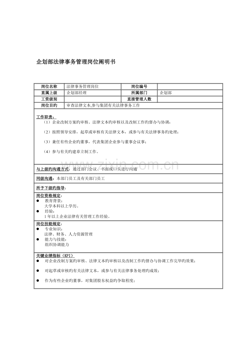 企划部法律事务管理岗位职责.doc_第1页