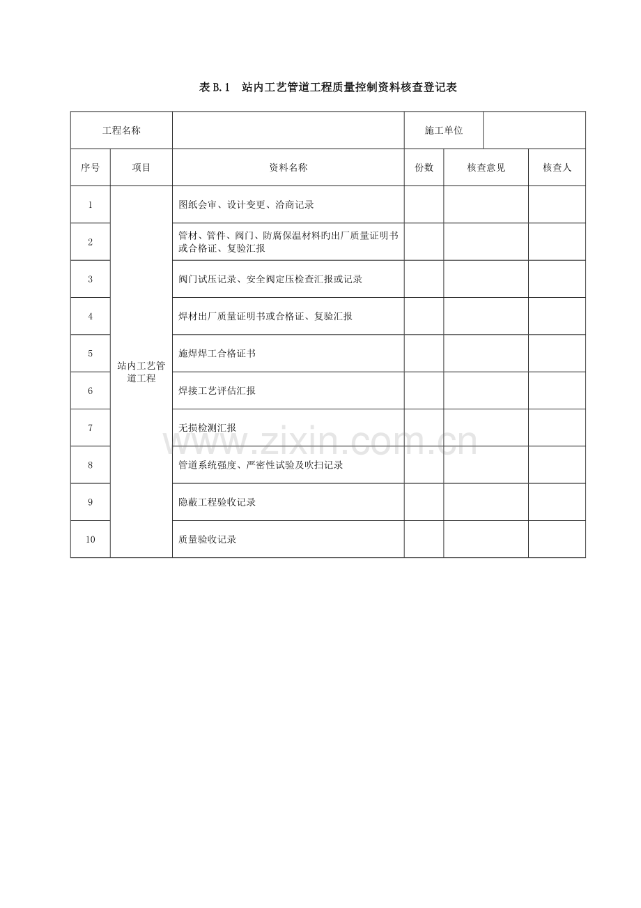 站内工艺管道工程检验批记录表格.doc_第1页