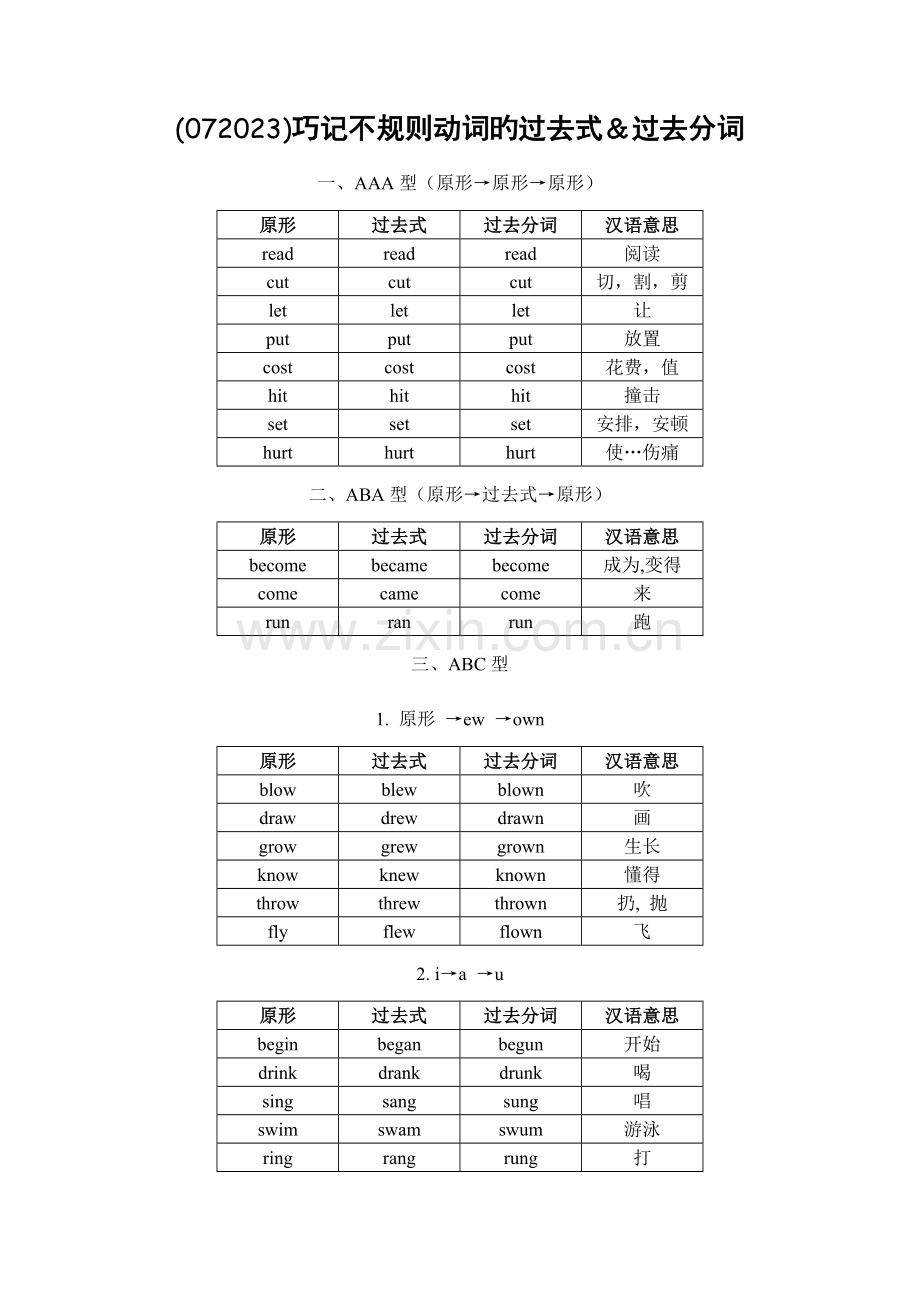 巧记不规则动词的过去式和过去分词.doc_第1页