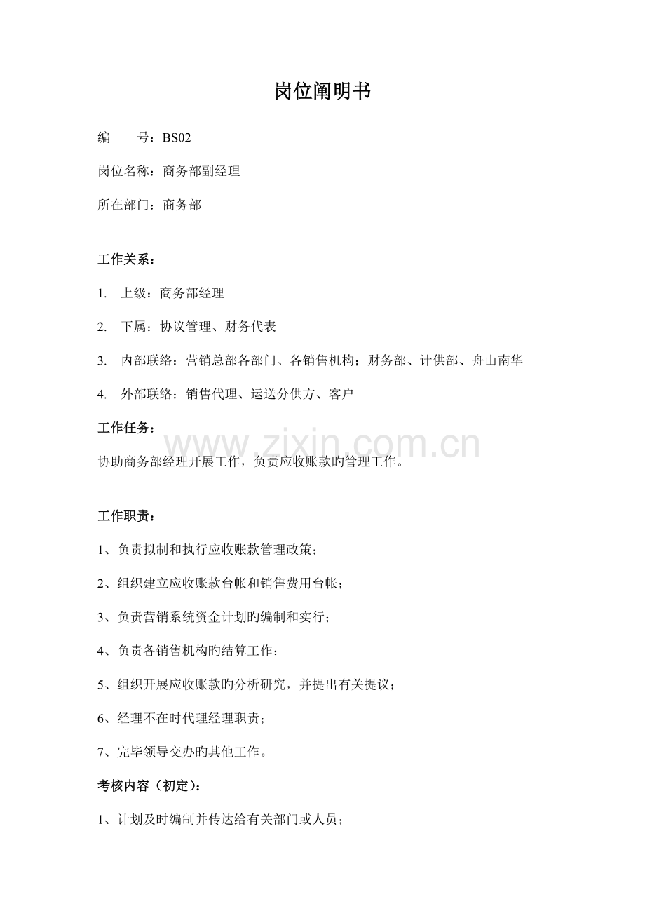 商务部副经理岗位职责.doc_第1页