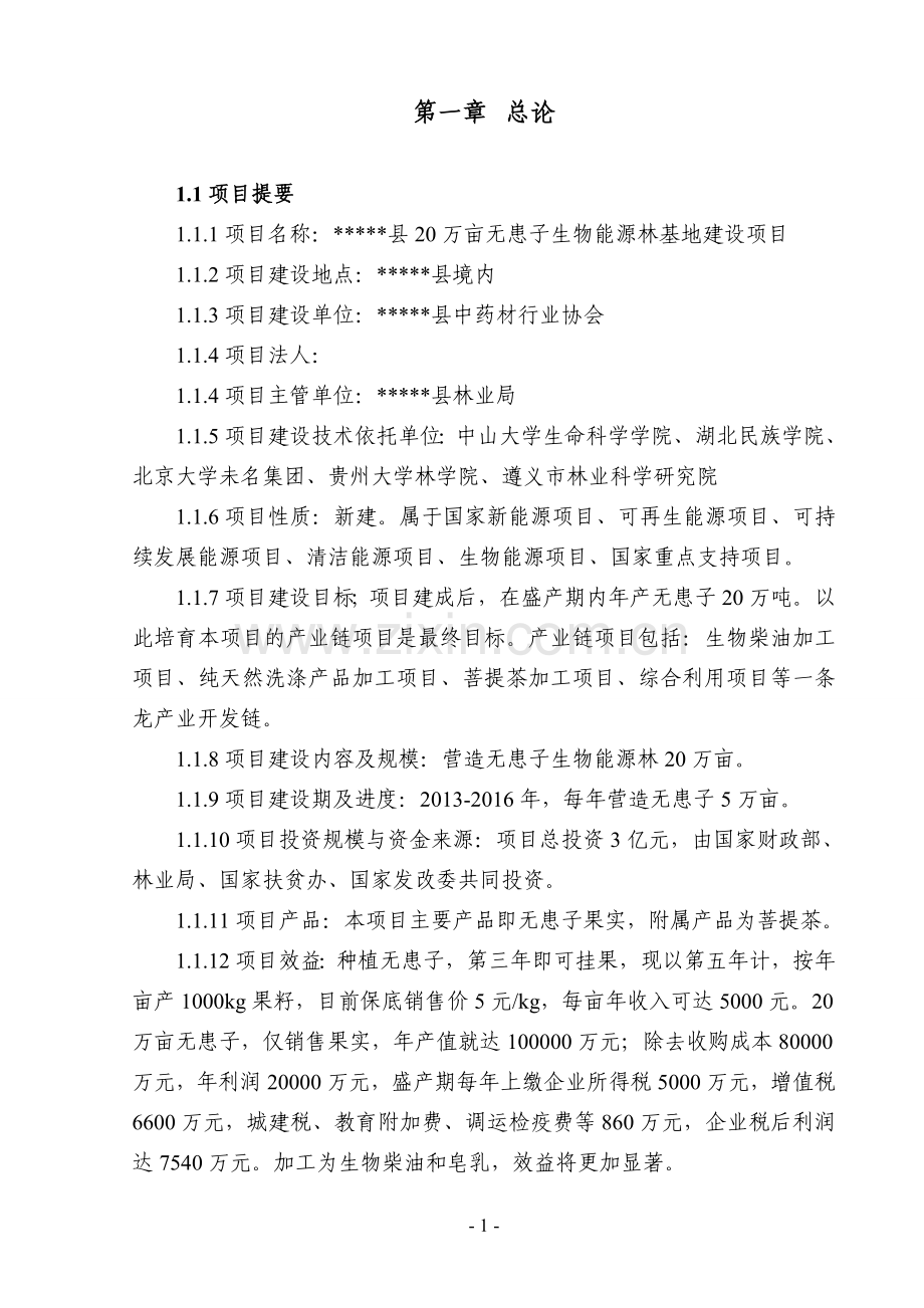 20万亩无患子生物能源林基地建设项目可行性研究报告书.doc_第1页