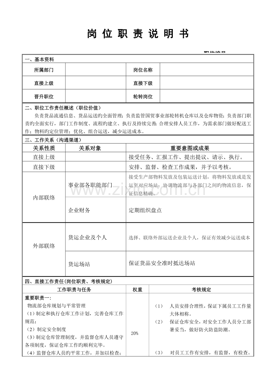 物流部部长岗位职责说明书.doc_第1页