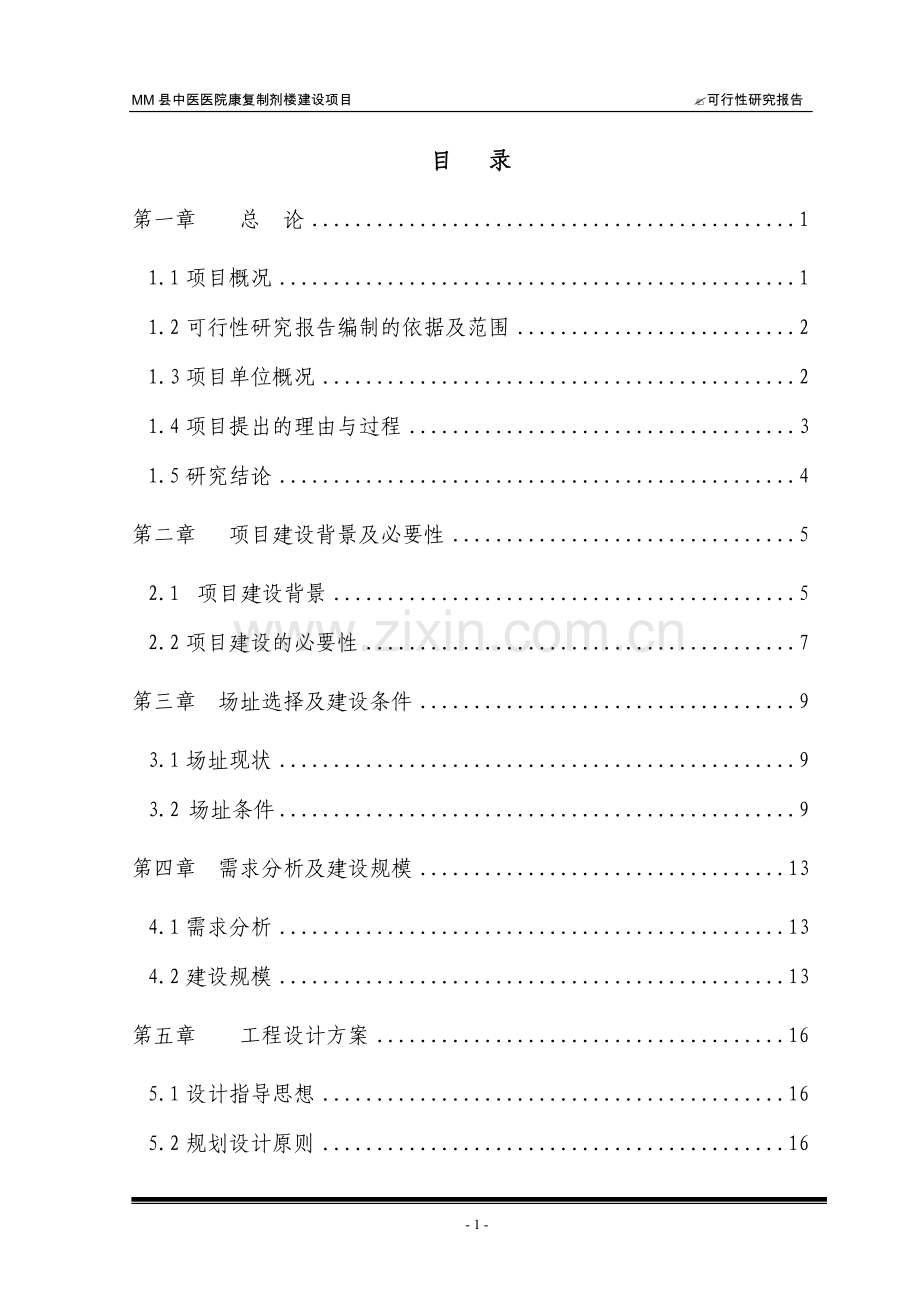 中医医院康复制剂楼建设投资项目可行性研究报告书.doc_第1页