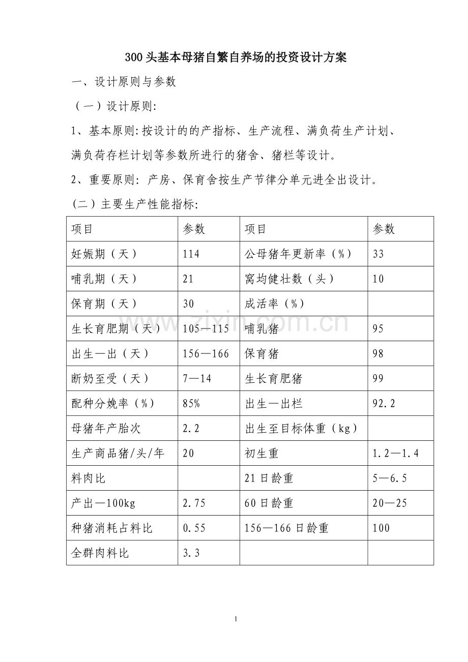 300头基本母猪自繁自养场投资设计方案.doc_第1页