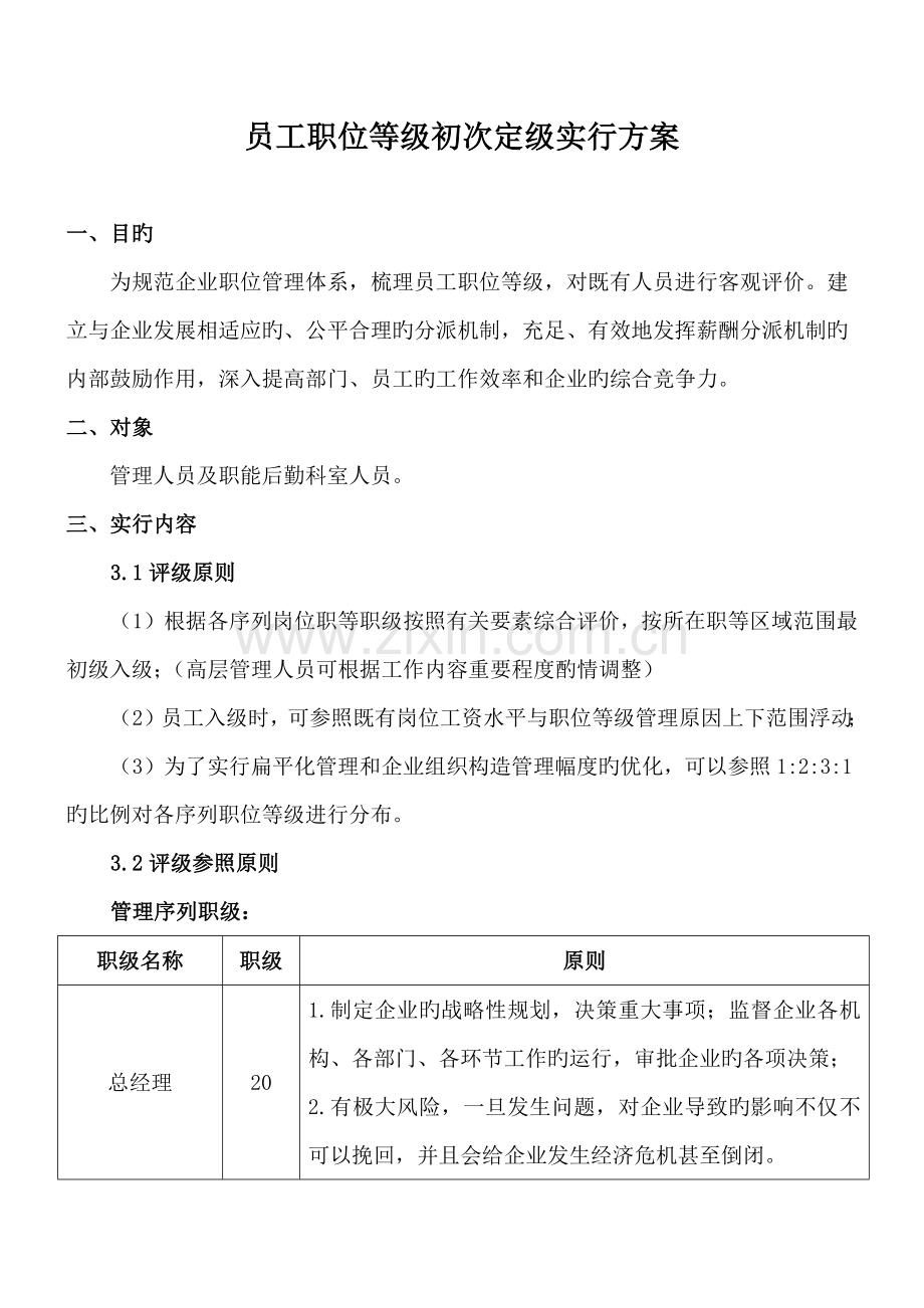 员工职位等级首次定级实施方案.docx_第1页