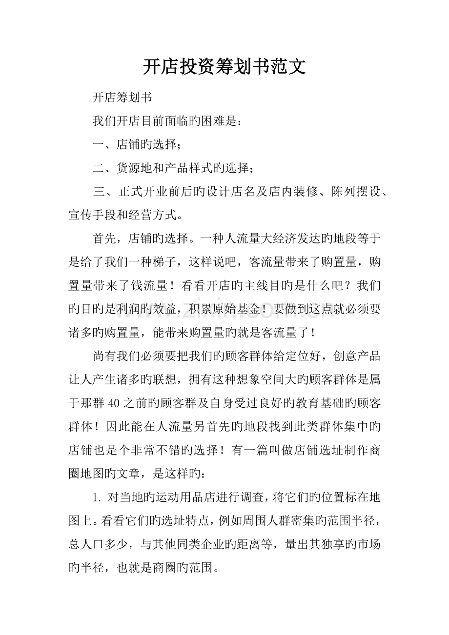 开店投资策划书范文.docx_第1页