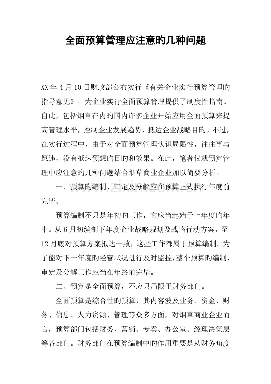 全面预算管理应注意的几个问题.docx_第1页