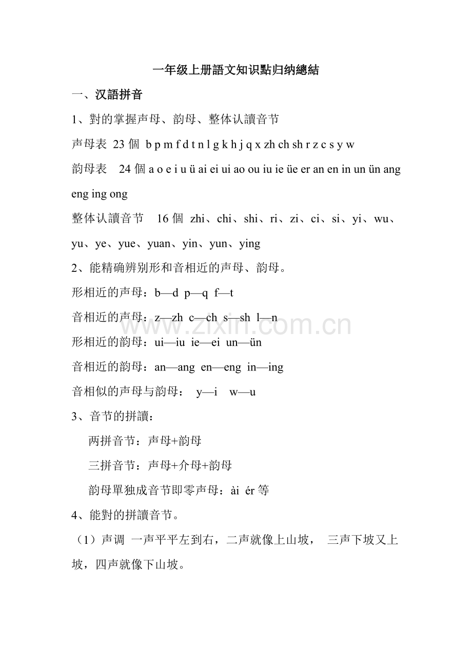 2025年人教版一年级上册语文知识点归纳总结.doc_第1页