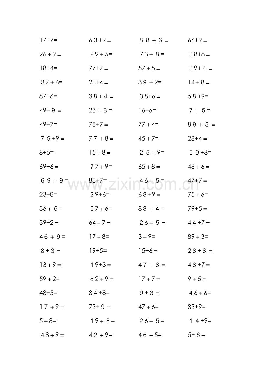 口算题100以内两位数加一位数进位加法.doc_第1页