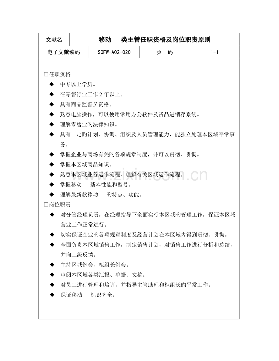 移动电话类主管任职资格与岗位职责模板.doc_第1页