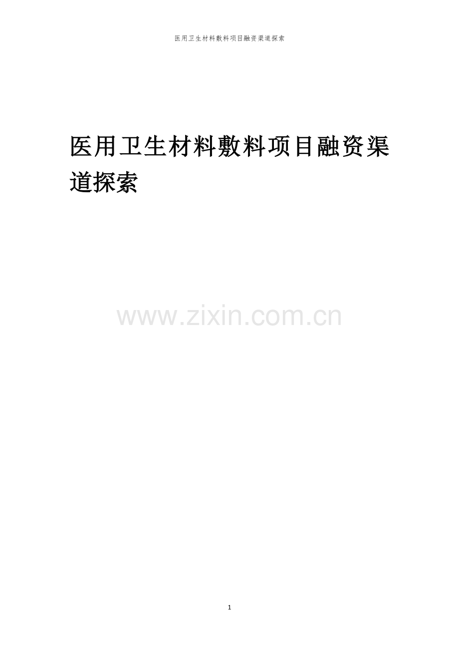 医用卫生材料敷料项目融资渠道探索.docx_第1页