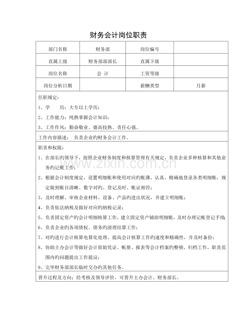 中小企业财务会计岗位职责.doc_第1页