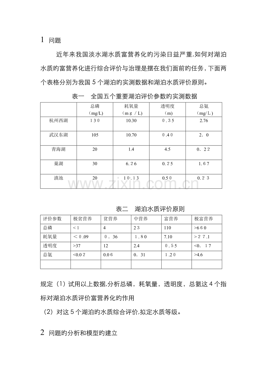 matlab湖泊水质富营养化的综合评价.doc_第1页