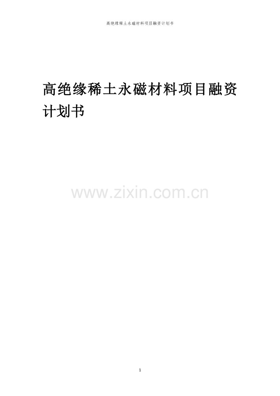高绝缘稀土永磁材料项目融资计划书.docx_第1页