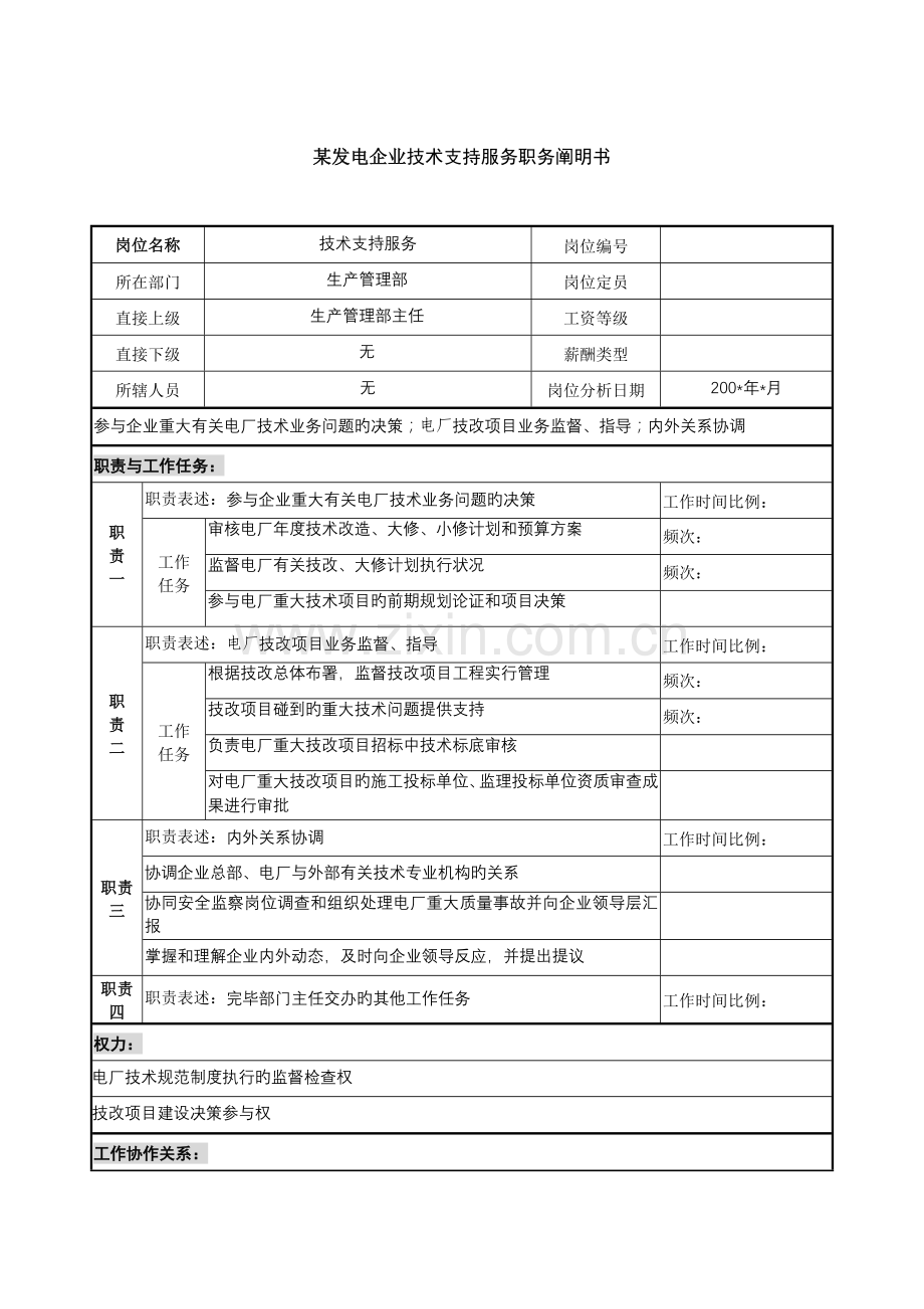 发电企业技术支持服务职务说明书.doc_第1页