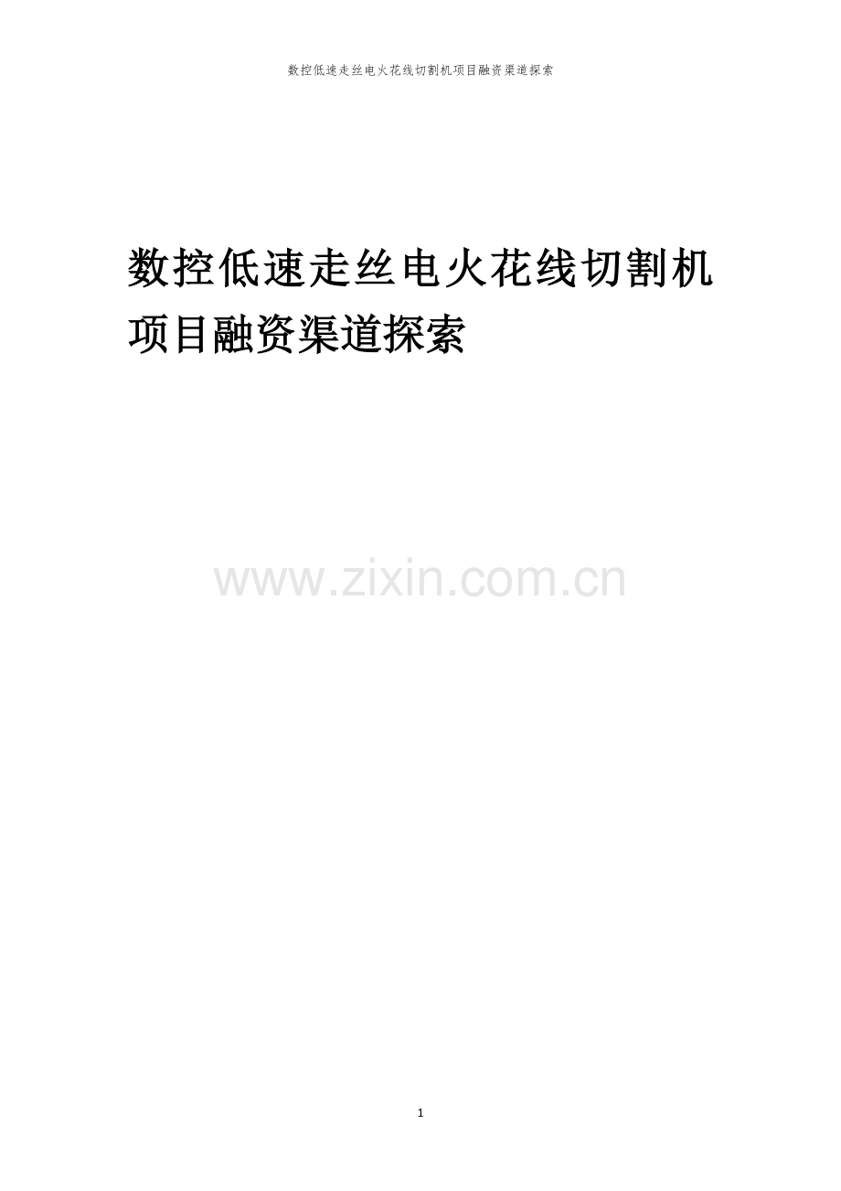 数控低速走丝电火花线切割机项目融资渠道探索.docx_第1页
