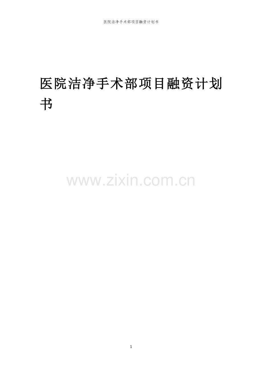 医院洁净手术部项目融资计划书.docx_第1页