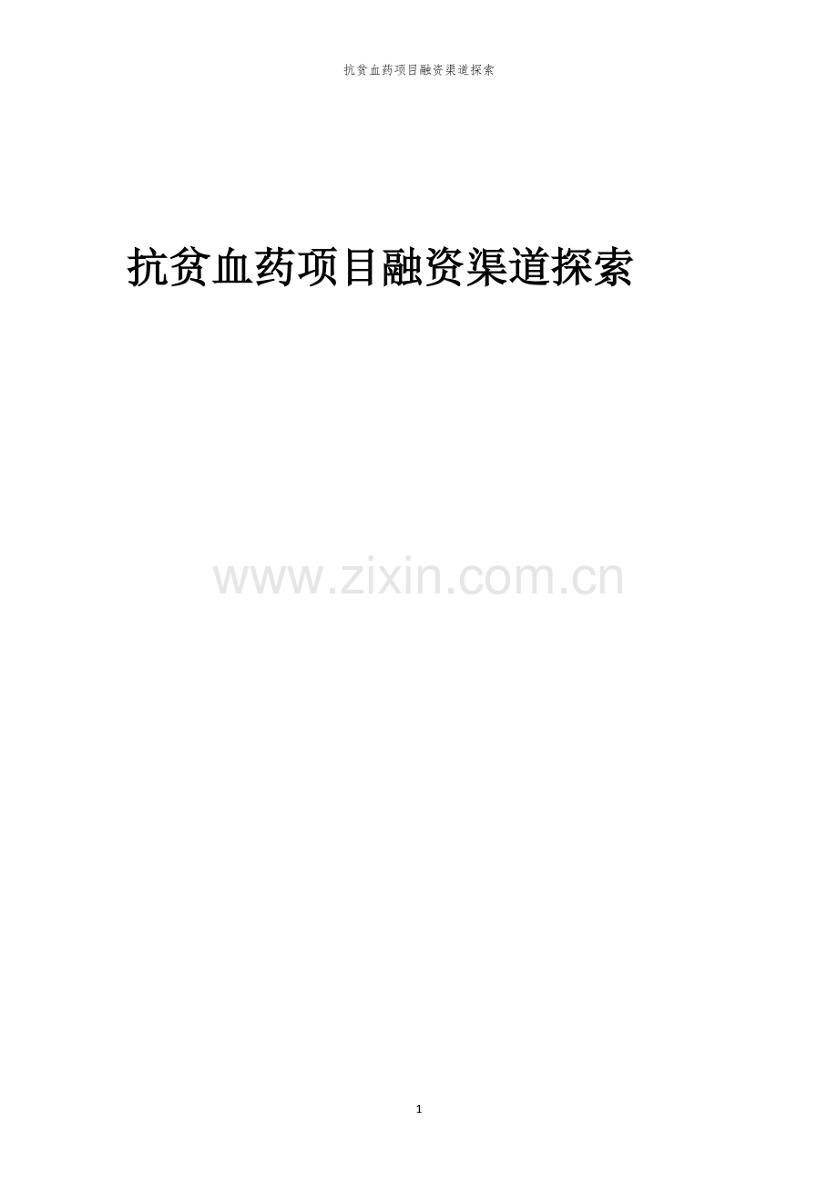 抗贫血药项目融资渠道探索.docx_第1页