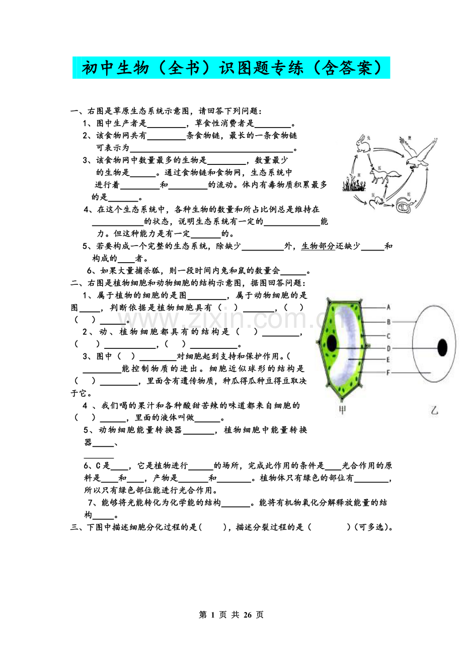 初中生物识图专题训练---全四册.docx_第1页