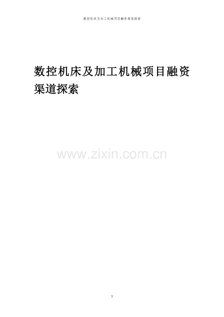 数控机床及加工机械项目融资渠道探索.docx_第1页