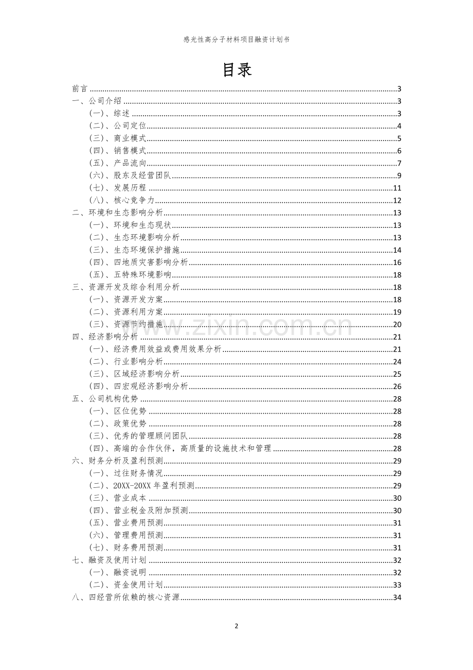 感光性高分子材料项目融资计划书.docx_第2页