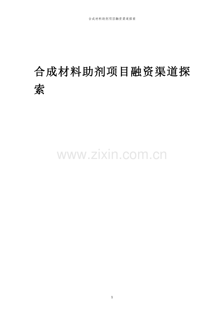合成材料助剂项目融资渠道探索.docx_第1页