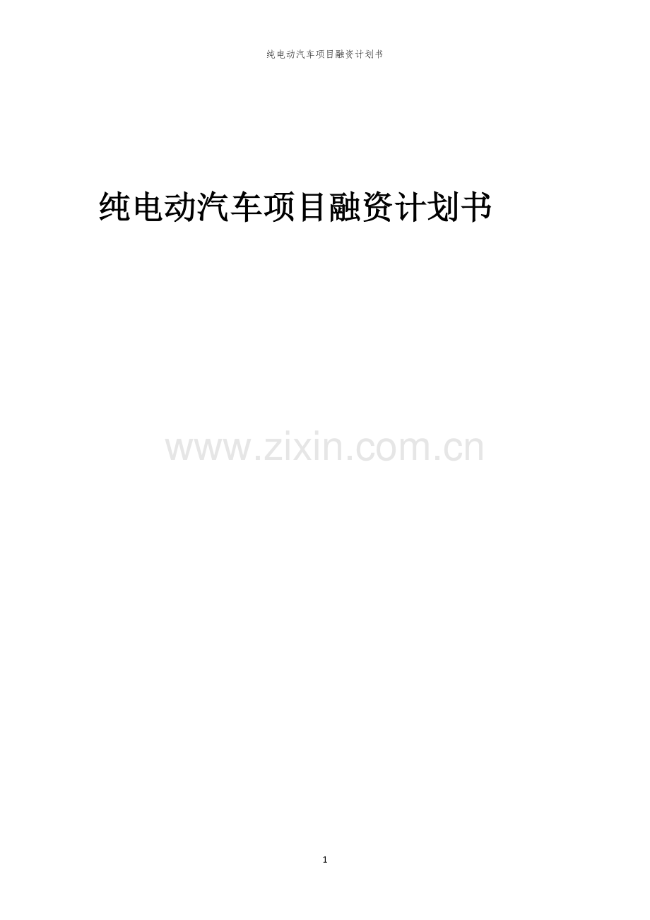 纯电动汽车项目融资计划书.docx_第1页