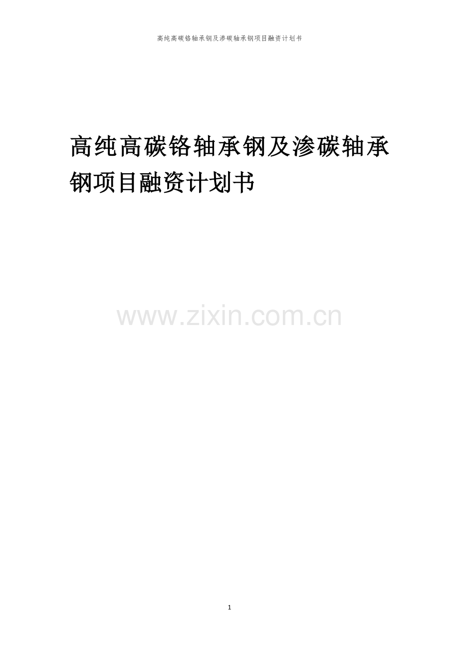高纯高碳铬轴承钢及渗碳轴承钢项目融资计划书.docx_第1页