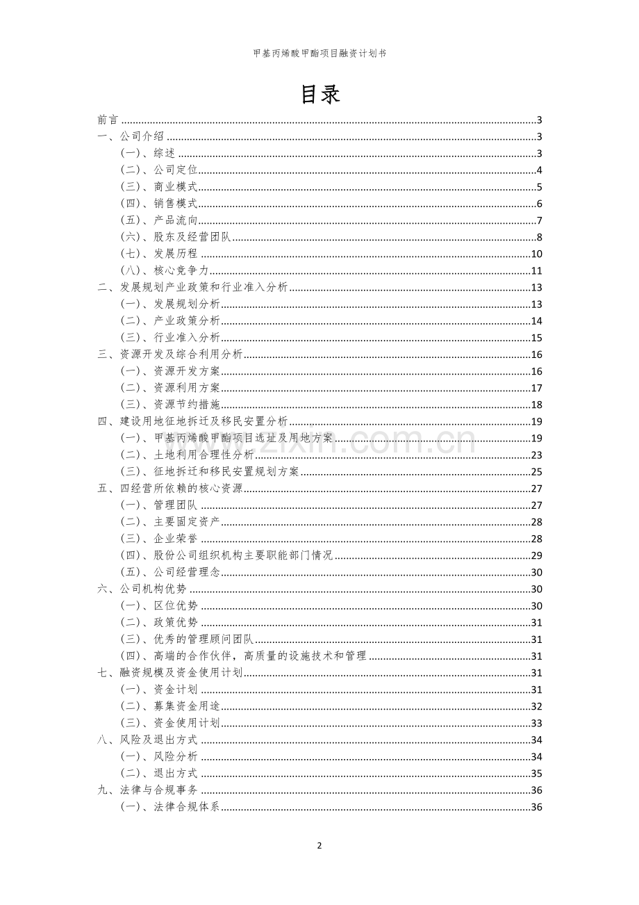 甲基丙烯酸甲酯项目融资计划书.docx_第2页