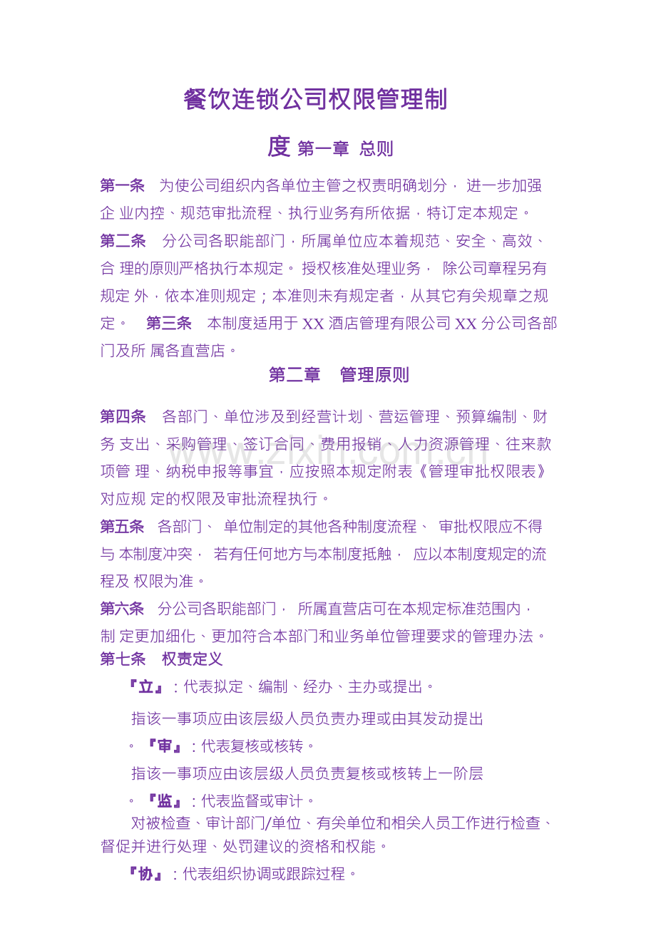 餐饮连锁公司权限管理制度.docx_第1页