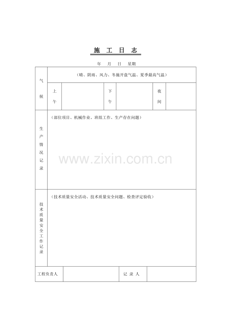工程施工日志表格.doc_第1页