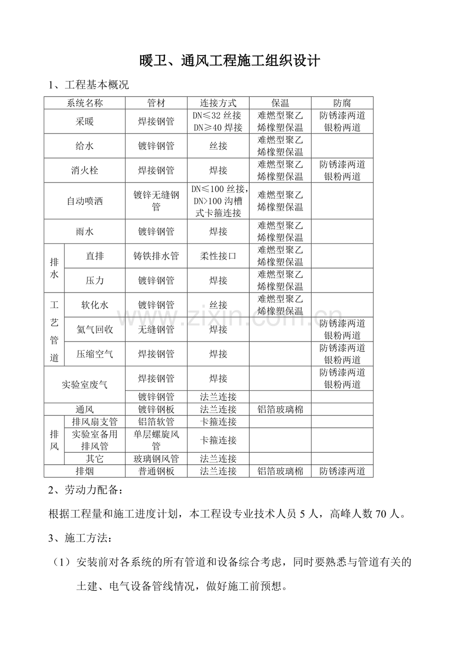 暖卫、通风工程施工组织设计.doc_第1页