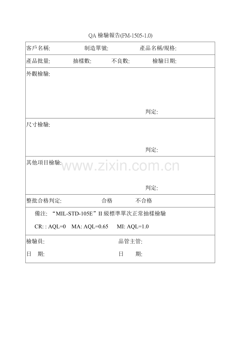 QA检验报告(表格模板、格式).doc_第1页