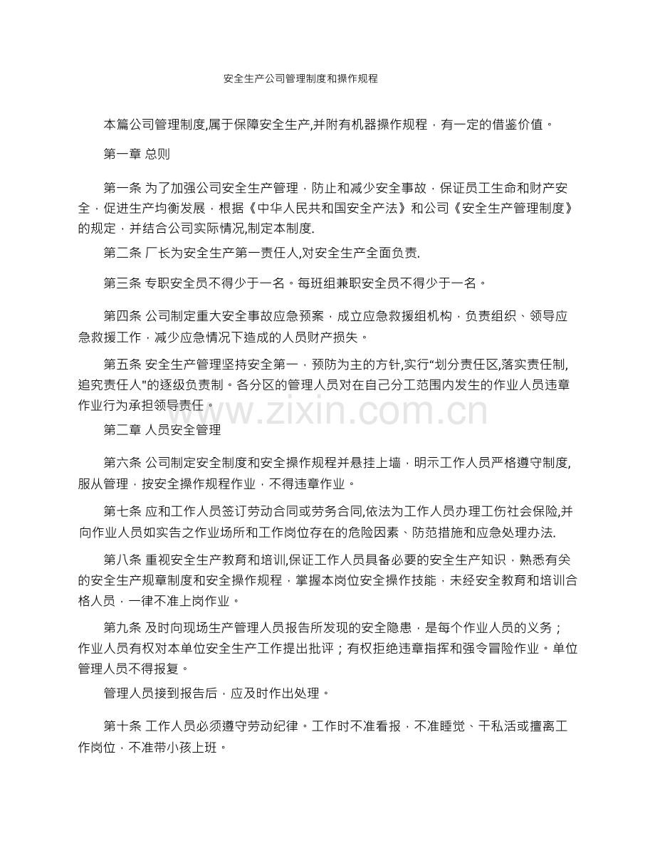 安全生产公司管理制度和操作规程.docx_第1页