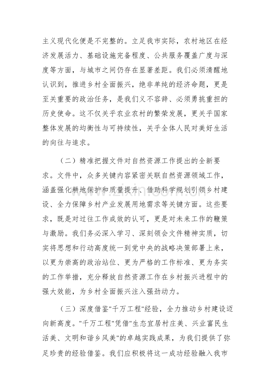 自然资源主管机关党组书记在学习2025年中央一号文件精神专题会上的研讨发言.docx_第2页