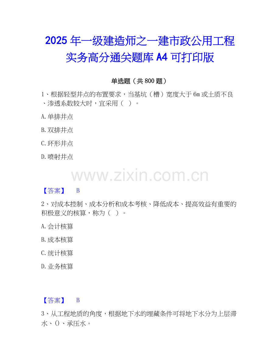 2025年一级建造师之一建市政公用工程实务高分通关题库A4可打印版.docx_第1页