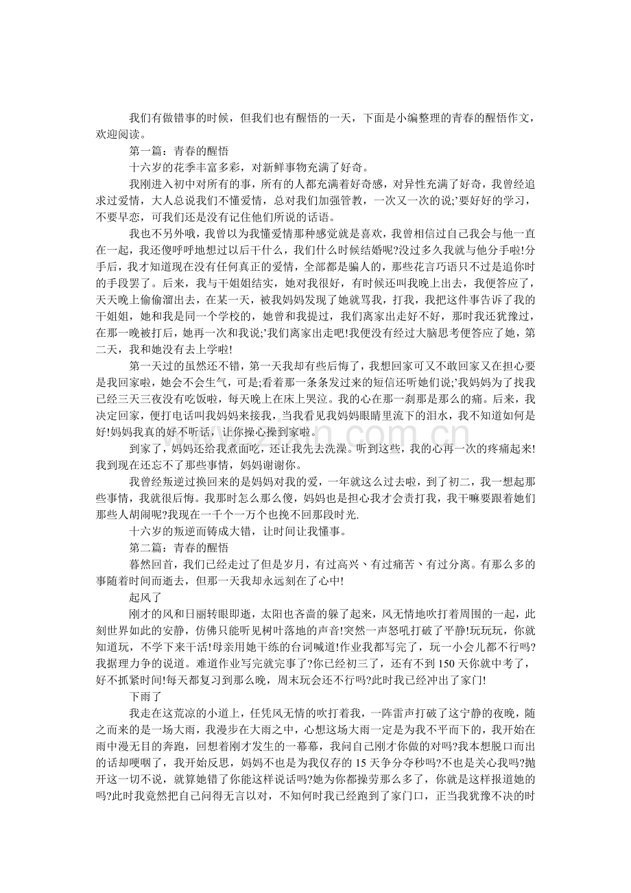 2017年青春的醒悟作文.doc_第1页