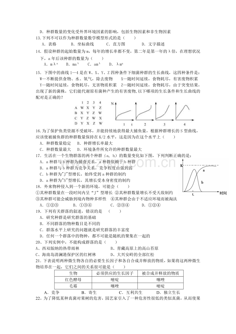 高中生物必修三第四章种群和群落测试题一.doc_第2页