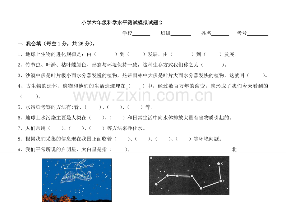 湘教版小学六年级科学水平测试模拟试题.doc_第1页