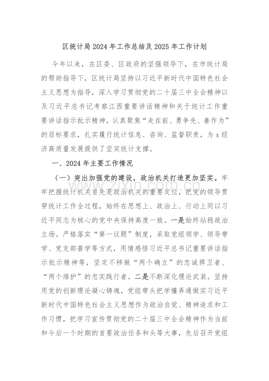 区统计局2024年工作总结及2025年工作计划.docx_第1页