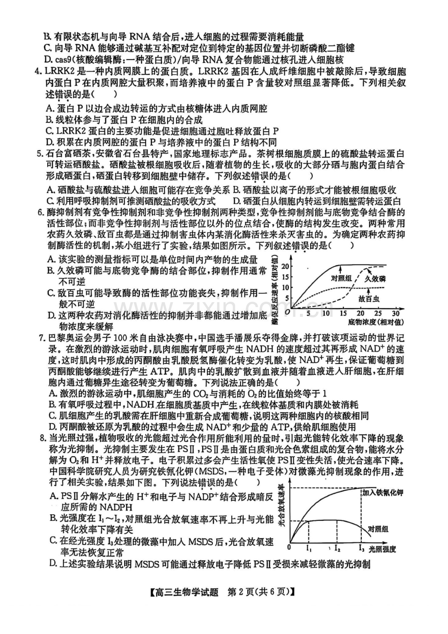 2025届安徽省五校联考高三11月联考(一)-生物试题（含答案）.docx_第2页